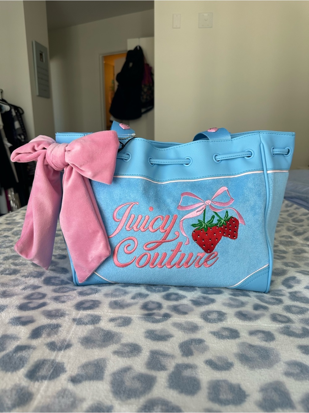 Juicy Couture Blue and Pink Retro Strawberry DayDreamer Tote Bag